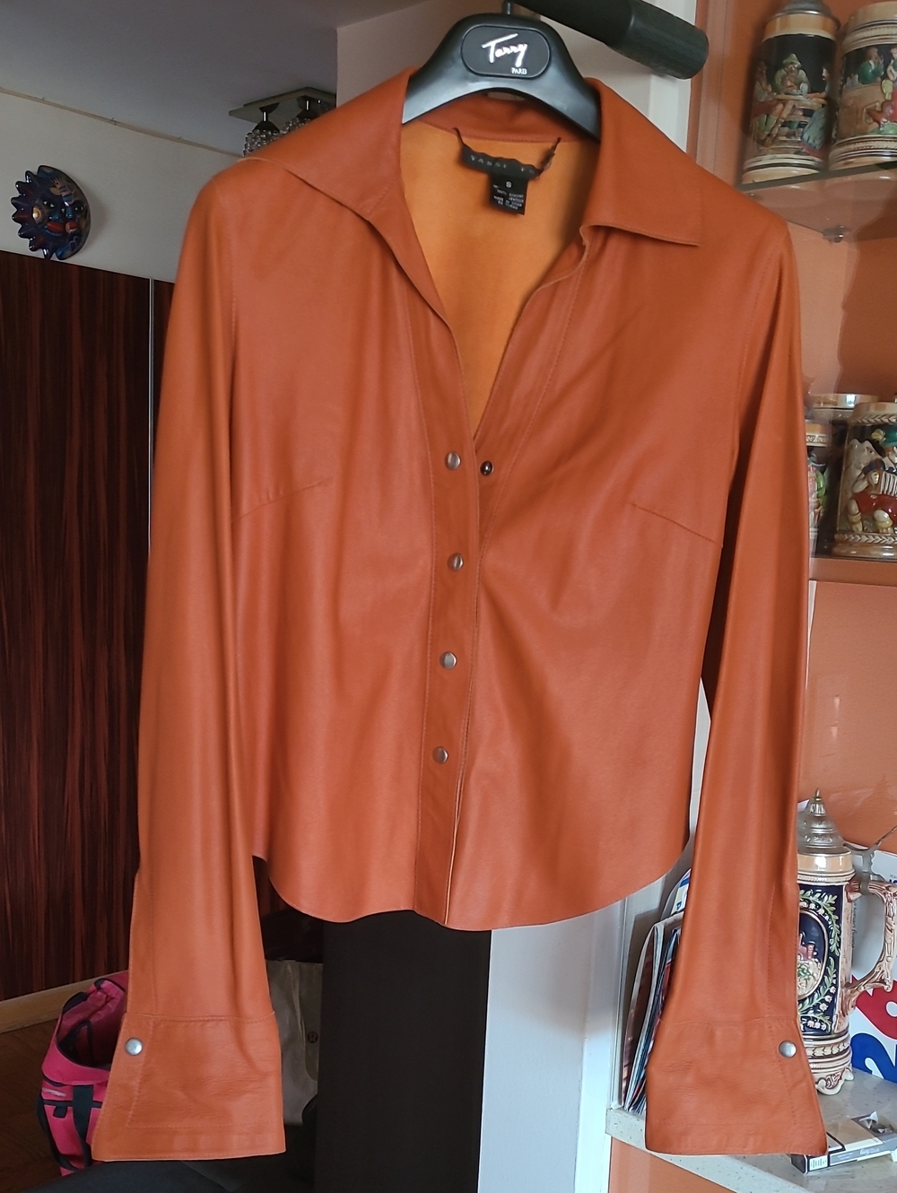 Genium Leather Button-Front Shirt - Rust Orange